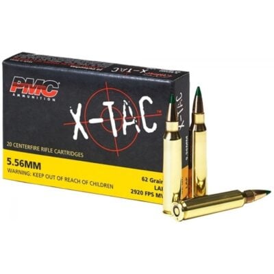 PMC brass case XTAC 5.56 with 62gr green tip M855 projectiles for $0.499/rd