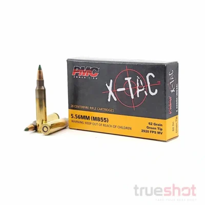 PMC XTAC brass case M855 5.56 with 62gr green tip penetrator projectiles for $0.489/rd currently here