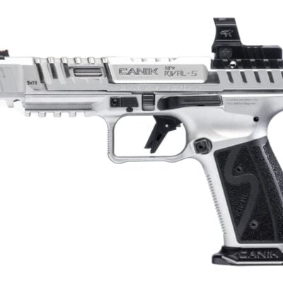 Canik USA 18+1 optics ready steel frame SFX Rival-S with adjustable fiber optic sights, MECANIK optic, aluminum trigger shoe, flared magwell, and hard chrome finish for $1,199 currently here
