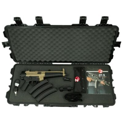 Zenith USA American made FDE roller delayed ZF5 MP5 clone with chrome lined tri-lug threaded fluted barrel, tri-lug flash hider, optics mount, 3x standard capacity mags, & padded hard case for $1,539 (add to cart for price) currently here