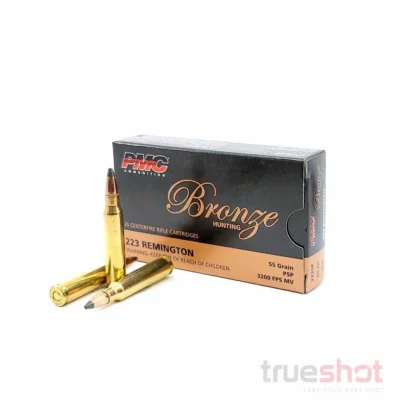 PMC brass case 223 with 55gr soft point projectiles for $0.59/rd currently here: