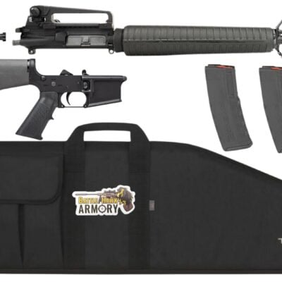 Aero Precision AR15A4 clone build kit with 20'' 5.56 4150CMV nitrided barrel, pinned FSB, removable carry handle, nitrided BCG, M16A4 marked lower, 3x standard capacity 30 round magazines, and padded rifle case for $899 *shipped* currently here