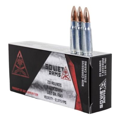 Soviet Arms American made steel case 7.62x39 with "Steel Sabre Slick Silver Casing" for $0.47/rd currently here
