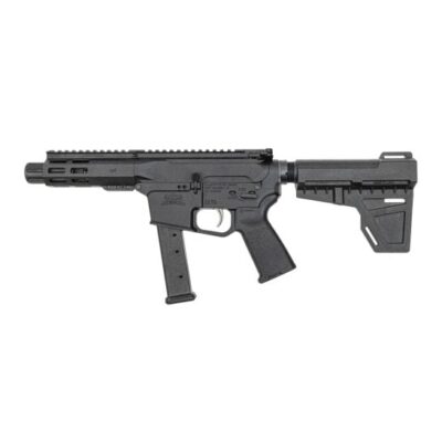 PSA Gen4 AR9 with 4'' 9mm nitrided threaded barrel, recessed flash can under a 5'' MLOK handguard, Glock pattern magwell, NiB EPT trigger, & adjustable shockwave brace for $499 currently here