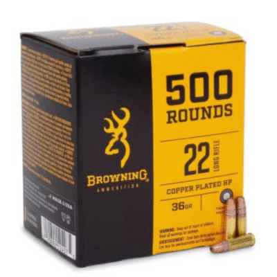 Browning 22LR with 36gr copper plated HP projectiles for $0.065/rd *shipped* currently here: