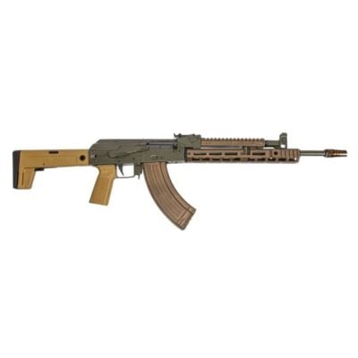 PSA SABRE GF5 AK built from a Romanian parts kit with new FN America CHF chrome lined barrel, Plan B flash hider / silencer mount, cerakote finish, FDE B5 Systems side folding stock/grip, MLOK 11.5'' handguard, enhanced safety, and ALG AKT trigger for $1,099 currently here