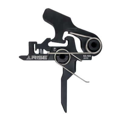 Rise Armament RA-100 drop in two stage AR15/AR10 match trigger made from S7 tool steel with a 1.5lb first stage take up, 3.0lb second stage break, and flat shoe for $69/ea (add to cart for price) currently here