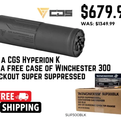 CGS Hyperion K compact lightweight (10.5oz) 30 cal titanium low back pressure suppresser with 200 rounds of Winchester subsonic 300BLK for $679 *shipped* currently here: