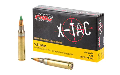 PMC brass case 5.56 with 62gr green tip M855 projectiles for $0.437/rd shipped with code MRGUNSNGEAR here