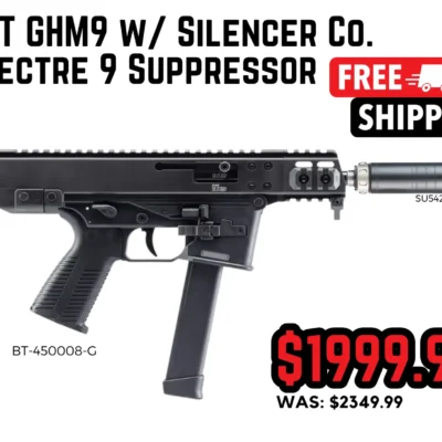 B&T GHM9 9mm PCC with hydraulic buffer, Glock pattern magwell, CHF threaded barrel, ambi controls, and a SilencerCo Spectre9 lightwight (4oz) 9mm titanium suppressor for $1,999 shipped currently here