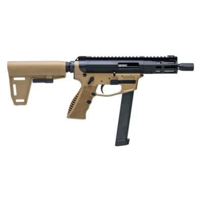 GForce Jawbone AR9 with 5'' nitrided threaded barrel, blast diverter muzzle device, MLOK handguard, forward charging handle, MLOK handguard, 90/60 degree ambi safety & mag release, FDE lower, and adjustable brace for $429 currently here
