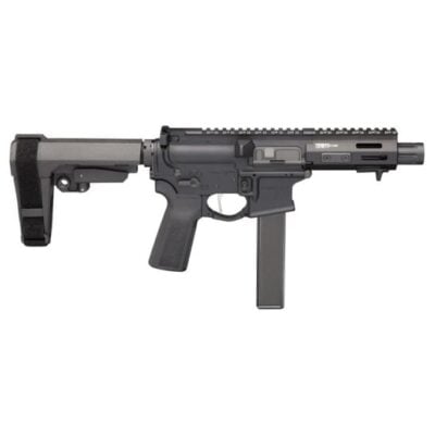 Springfield Saint Victor 9mm PCC with 5.5'' 9mm nitrided threaded barrel, recessed flash can into a MLOK free floated handguard, Colt AR9 pattern mags/magwell with last round bolt hold open, flat-ish NiB enhanced trigger, ambi safety, B5 Systems grip & trigger guard, & SBA3 brace for $799 here