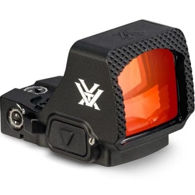 Vortex Defender XL red dot optic with large window, 5 MOA dot, Delta Point footprint, Glock MOS plate, shake awake/auto off, 25,000 hour battery life, top mounted battery, and lifetime warranty for $199/ea shipped currently here: