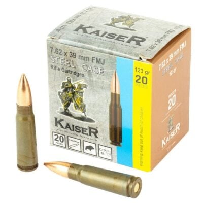 Kaiser steel case non corrosive 7.62x39 for $0.59/rd currently here