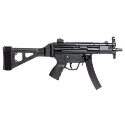 MKE produced AP5-P H&K MP5K roller delayed clone made on factory H&K machinery with CHF chrome lined fluted threaded tri-lug barrel and SB Tactical side folding brace for $1,499 currently here