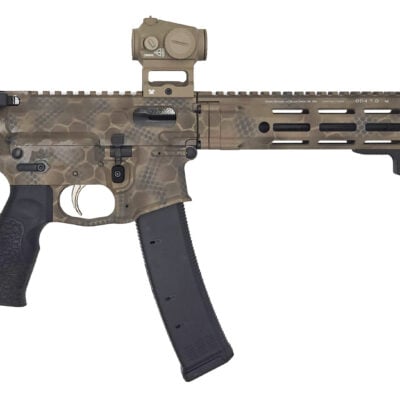 Daniel Defense PCC with 9mm 8'' CHF barrel, MLOK rail, ambi controls, gas busting B&T RBS low back pressure suppressor, ambi charging handle, CZ Scorpion pattern magazine, camo cerakoted finish, SBA3 adjustable brace, hydraulic buffer, and FDE Vortex Crossfire II red dot optic for $1999 here