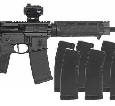 Smith & Wesson M&P15 with 16'' 5.56 nitrided barrel, MLOK handguard, B5 Systems stock/grip, 10x magazines, Crimson Trace red dot, & Gemtech Trek II suppressor for $999 currently here