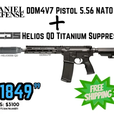 Daniel Defense V7 AR15 pistol with 10.3'' 5.56 CHF chrome lined barrel, pinned gas block, MLOK handguard, ambi safety, gas busting ambi charging handle, QD end plate, SB Tactical SBA3 brace, and a CGS Helios HUB compatible lightweight titanium QD suppressor for $1,849 shipped