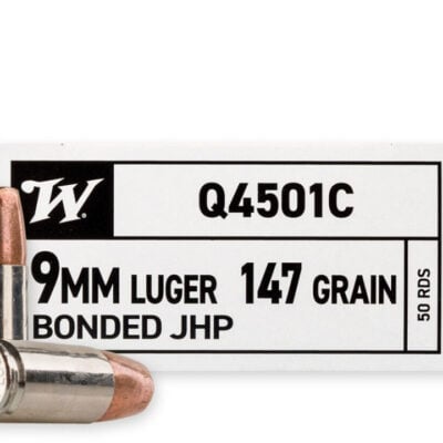 Winchester nickel plated brass case 9mm with 147gr bonded JHP projectiles for $0.48/rd shipped currently here: