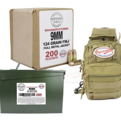 Sportsman's Select brass case reman 9mm in a sealed ammo can plus a TRAC sling pack with Mrgunsngear Channel patch for $0.199/rd & orders over $149 ship free currently with code "GFS149PLUS" here