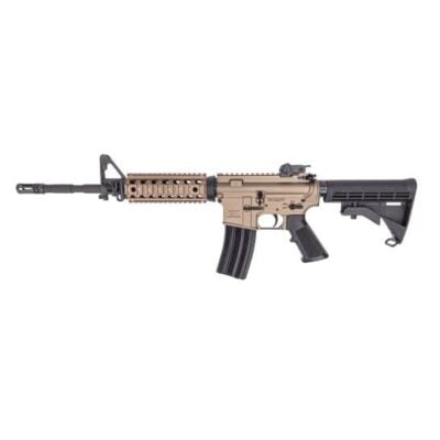 PSA Sabre M4A1 with 14.5'' 5.56 CHF chrome lined SOCOM (USGI SOCOM with M203 cuts) barrel, pinned flash hider (non NFA item), pinned FSB/gas block as God intended with reversible sling swivel, 1913 handguard, Microbest BCG, FDE finish, & Matech folding rear sight for $899 here