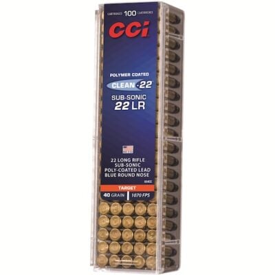 CCI Clean-22 subsonic 40gr 22LR with polymer coated projectiles for $0.12/rd & orders over $100 ship free currently here