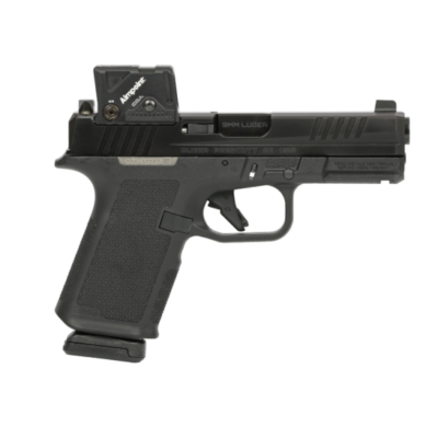 Ruger Glock parts/mag compatible 15+1 RXM with Magpul frame, CHF barrel, chassis system, direct milled Aimpoint COA red dot optic, and tritium front sight for $629 currently here