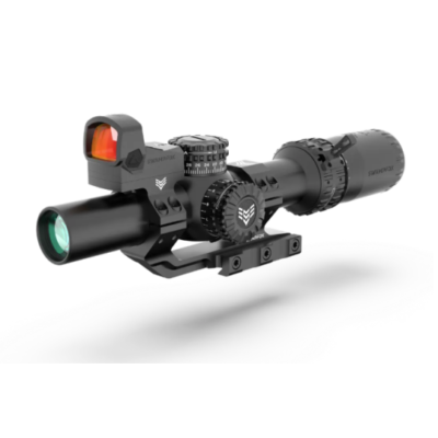Swampfox Arrowhead 1-10x scope with cantilever mount, green etched illuminated MIL reticle, throw lever, and Liberty 2 green dot piggybacked for $349 currently here
