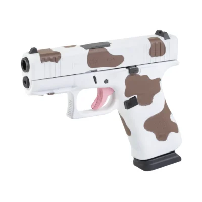 Glock 15+1 43X with cow print cerakote finish & pink trigger shoe for $569 currently here