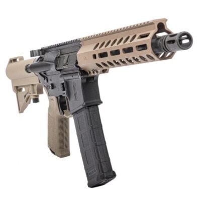 PSA Guardsman FDE AR15 with 10.3'' 5.56 tapered profile mid-length chrome lined barrel, pinned gas block, FDE 15'' MLOK handguard, ambi safety, flat NiB trigger, & Magpul DT stock/grip/trigger guard for $499 currently here