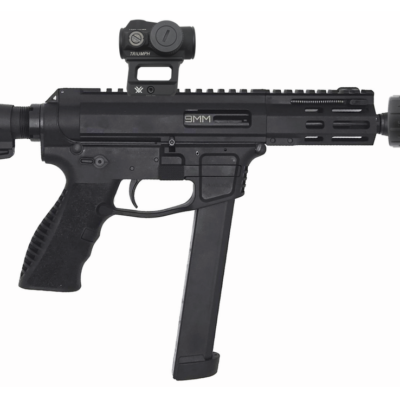 GForce Jawbone AR9 with 5'' nitrided threaded barrel, HUXWRX 9Ti low backpresssure lightweight silencer, Vortex Triumph red dot, forward charging handle, MLOK handguard, ambi safety & mag release, and adjustable brace for $999 currently here: