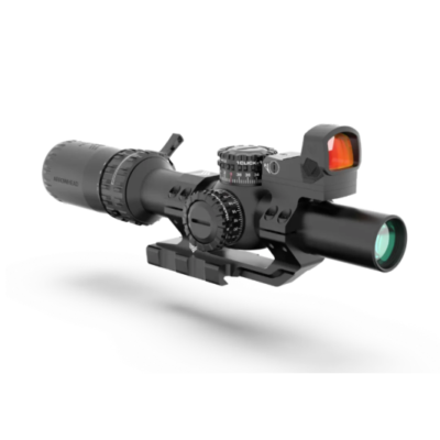 Swampfox Arrowhead 1-10x scope with cantilever mount, etched illuminated Gorilla MIL/MRAD (not my name...) reticle, throw lever, and Liberty 2 red dot piggybacked for $349 currently here